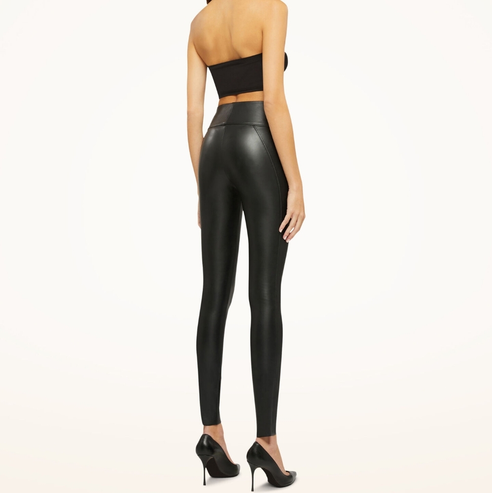WOLFORD Edie Faux Leather Leggings in Gray Size 6 - Picture 4 of 12